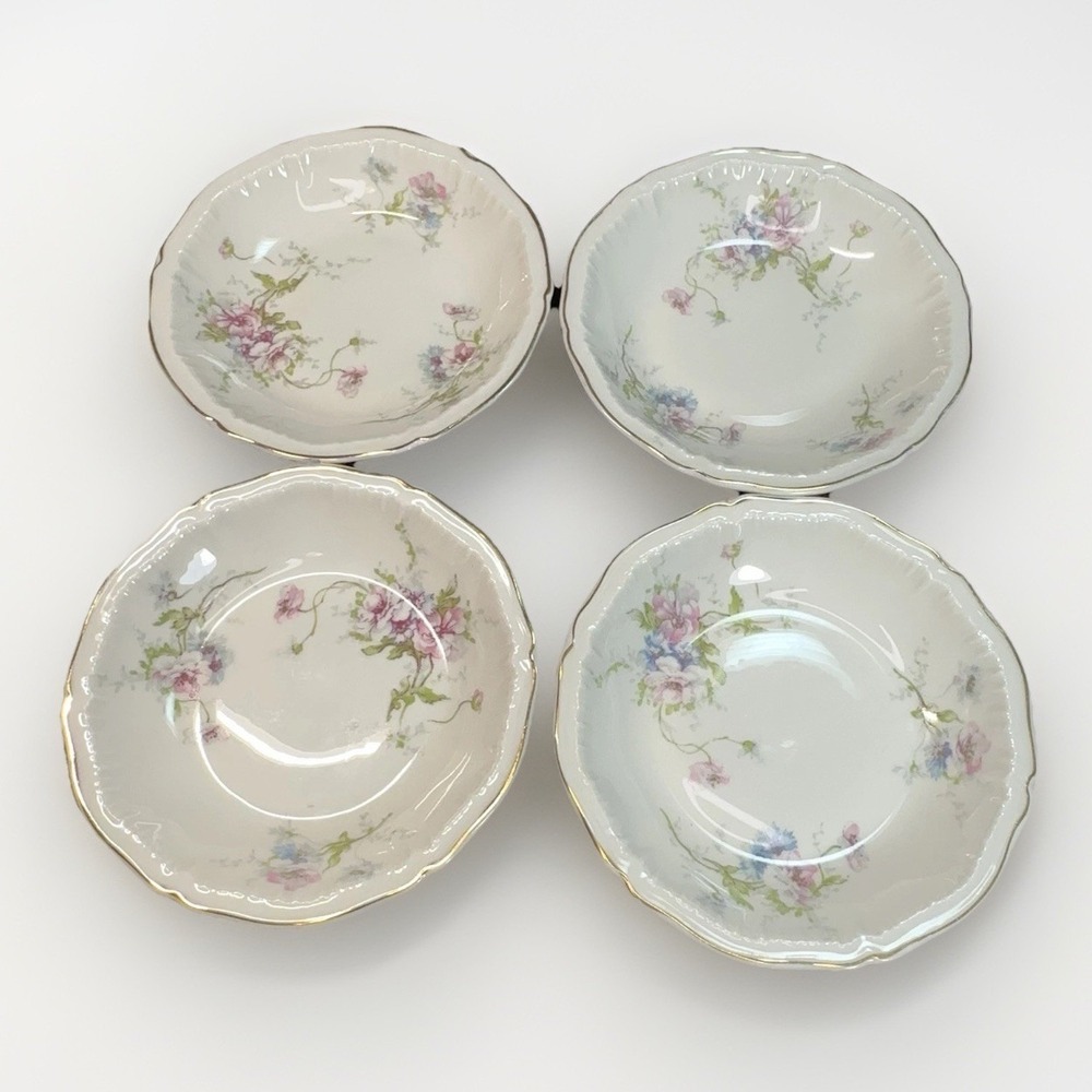 4 Theodore Haviland New York Annette Berry Bowls Fruit 5" Gold Trim Gilt Wear